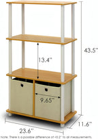 Furinno Go Green 4-Tier Multipurpose Storage Rack Shelving Unit with Bins (Set of 2), Beech