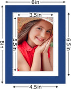 Vittanly 5x7 Picture Frames Set of 9, Shatter Resistant Plexiglass, Display 4x6 Pictures with Mat or 5x7 without Mat, Photo Frames for Wall or Tabletop, Engineered Wood, Blue