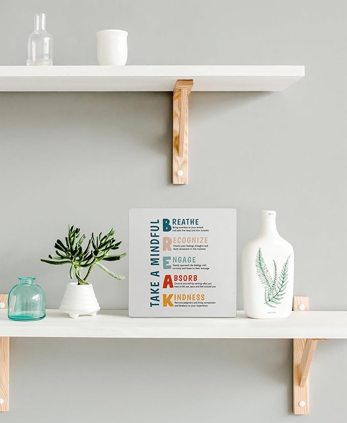 kunlisa Mental Health Take a Mindful Break Stress Management Wooden Box Sign Desk Decor,Rustic Wood Block Plaque Box Sign for Therapy Office School Counseling Office Wall Shelf Tabletop Decoration