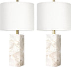 Scenekoy Alabaster Table Lamp Set of 2 with Night Light for Bedroom Living Room, 23" Rotary Switch Bedside Lamp with Linen Shade, Modern Nightstand Lamps for Room Office Dorm (Bulb Included)