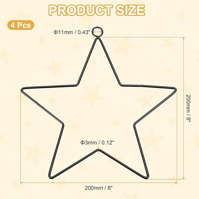 MECCANIXITY 4 Pcs Star Dream Catcher Rings, 8" Dream Catcher Metal Hoops Macrame Wreath Rings Pentagram Floral Hoops for DIY Craft Making Home Wedding Wall Hanging Decoration, Black
