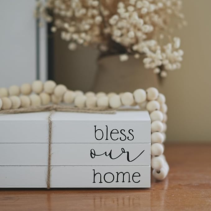 Decorative Books for Home Decor, Wooden Faux Book for Decoration, Farmhouse Stacked Display Books (bless our home)