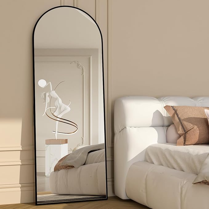 Full Length Mirror, 56"x16" Arch Mirror Floor Mirror with Stand, Black Arched Full Body Standing or Leaning Mirrors for Bedroom, Living Room
