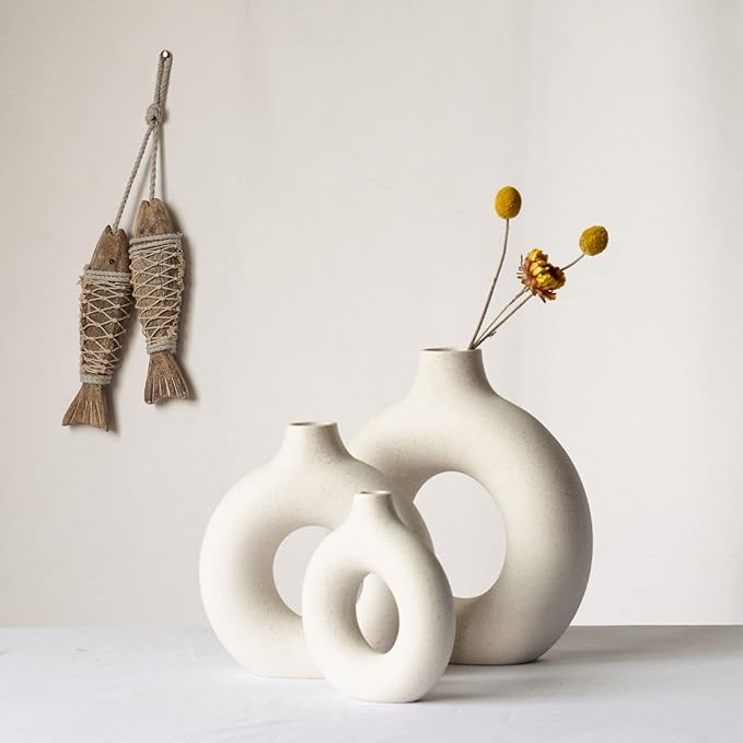 CEMABT Vases for Pampas Grass,Creative Vase Modern Home Decor,Handmade Vase White Ceramic Dried Flowers Crafts Ornaments for Office Home Deco Decoration