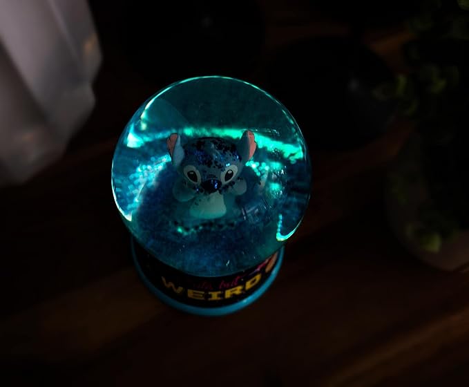 Disney Lilo & Stitch Cute But Weird Light-Up Adult Snow Globe with Swirling Glitter Display Piece | 6 Inches Tall