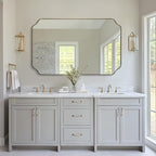 ANDY STAR 30"x48" Gold Bathroom Mirror, Large Scalloped Wall Mirror, Brushed Brass Mirror in Anti-Rust Stainless Steel Metal, Unique Scalloped Edge Design Decorative for Bathroom, Powder Room