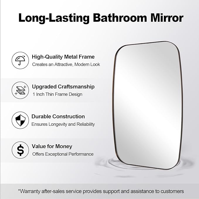 ANDY STAR Brushed Bronze Bathroom Mirror, 24x48 Oblong Mirror with Stainless Steel Metal Frame, Oval Vanity Mirror for Over Sink, Modern Anti Rust Wall Mounted