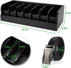 GTI Belt Organizer,2pcs 7 Compartments Belt Organizer for Closet and Drawer, Bamboo Display Case for Tie and Belt, Belt Storage Organizer for Men Women (Black)