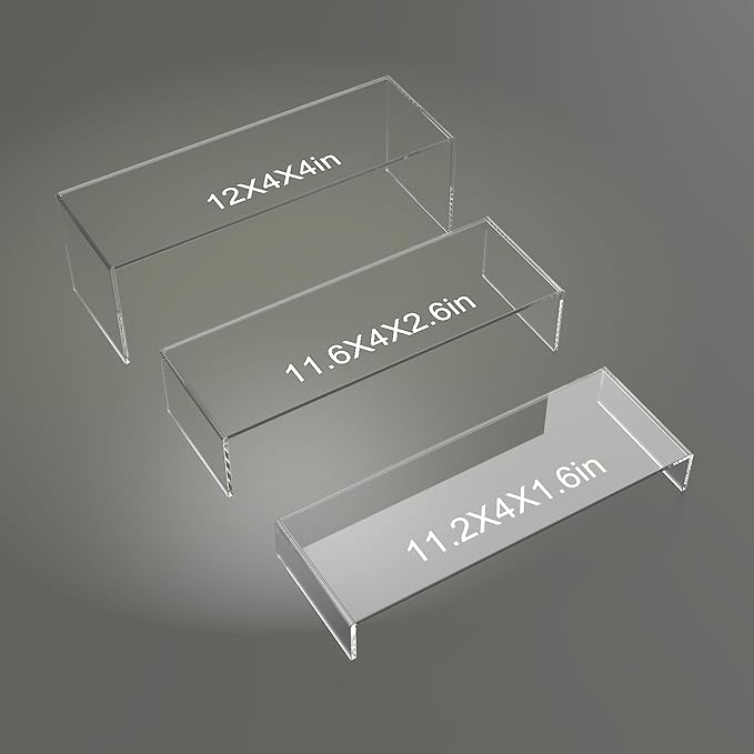 6 PCs Risers Display Stands 3 Tiers Desktop Acrylic Shelves Cake Dessert Holder Products Stand for Collectibles Shoes Jewels Pop Figure (Clear12inch)
