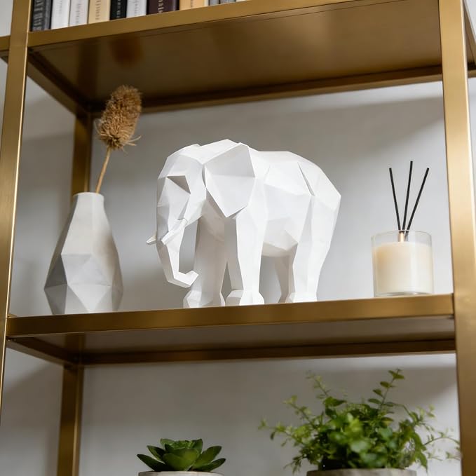 Cynkeyee Elephant Decorations Figurine Statue - Modern Elefantes para Decoracion Casa, Resin Origami White Elephant Gift Minimalist Tabletop Decor Centrepiece Accent Knick Knacks 6x2.25 x4.5 Inch