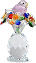 Crystal Figurines with Bird & Forget-Me-Not, 4.7 Inch K9 Crystal Keepsake & Paperweight, Romantic Home Decor Table Centerpiece for Mother Wife Sister (Colorful)