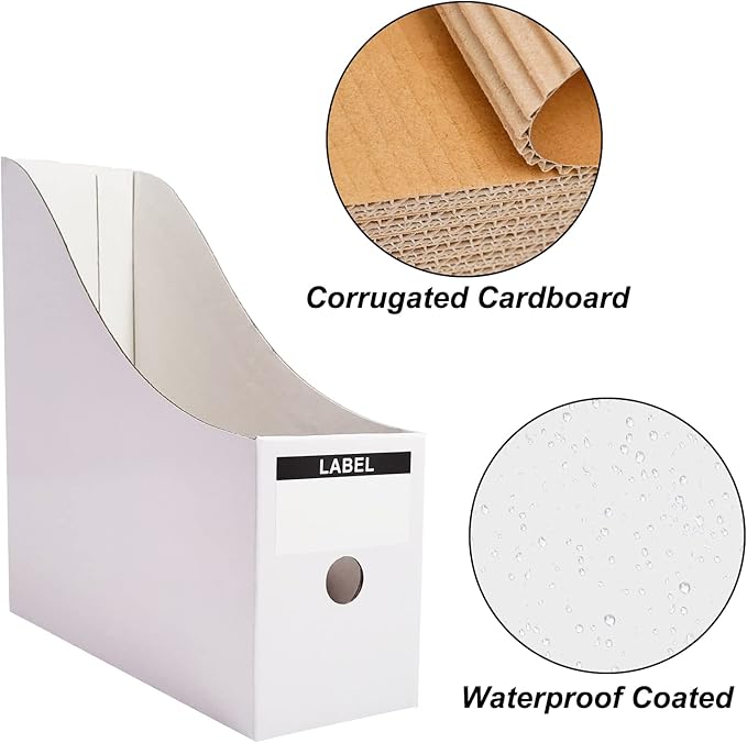 Limitliho Magazine Holde ( White, 6 Pack), Magazine File Holder for Home, Office, Desk, 10.6'' H×10.2'' L ×3.5''W Magazine Storage Box