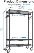 VIPEK R3X Expandable Clothes Rack with Lockable Wheels, 600 lbs Capacity Heavy Duty Rolling Garment Rack with Adjustable Width (2' to 3'5") Shelves, Space-Saving Storage Closet for Small Space (Black)