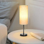 Dott Arts 18" Table Lamp for Bedroom, 3-Color Bedside Lamps with Pull Chain, Bedroom Table Lamps for Nightstand,AC Outlet Small Lamp for Living Room, Bulb Included Flax