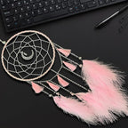 Dream Catcher Handmade Pink Feather Native American Circular Net for Boys Bedroom Wall Hanging Dream Catcher for Girls Kids Nursery Bedroom Decoration Blessing Gift (Pink)