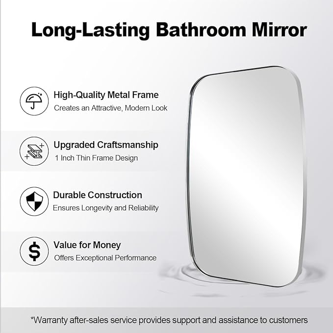 ANDY STAR 22x30 Chrome Bathroom Mirror, Oblong Silver Mirror with Stainless Steel Metal Frame, Oval Vanity Mirror for Over Sink, Modern Anti Rust Wall Mounted