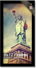 100% Solid Wood 6x12 Picture Frame, Black Frame for 6 x 12 Inch Picture Poster Photo, Light Weight 6 by 12 HQ Matte Black Frame for Wall - 1 Pack/Black/6"x12"