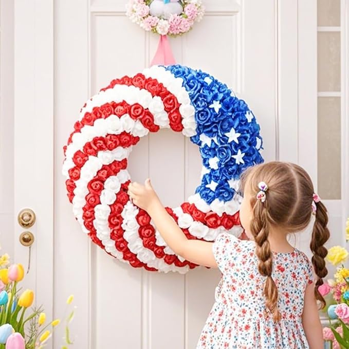 250th Anniversary Patriotic Wreath, Red White and Blue Wreath All-Weather Farmhouse Outdoor Holiday Decoration, Memorial Wreaths 3D Eagle Wreaths for Front Door (D)