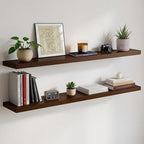 Homeforia 48 inch Walnut Floating Shelf, High End Solid Real Wood Large 48inch Floating Shelves for Wall, Dark Brown 48 inches Long Floating Shelves, Heavy Duty Bracket, 48 X 6.5 X 1.75 inch, Set of 3