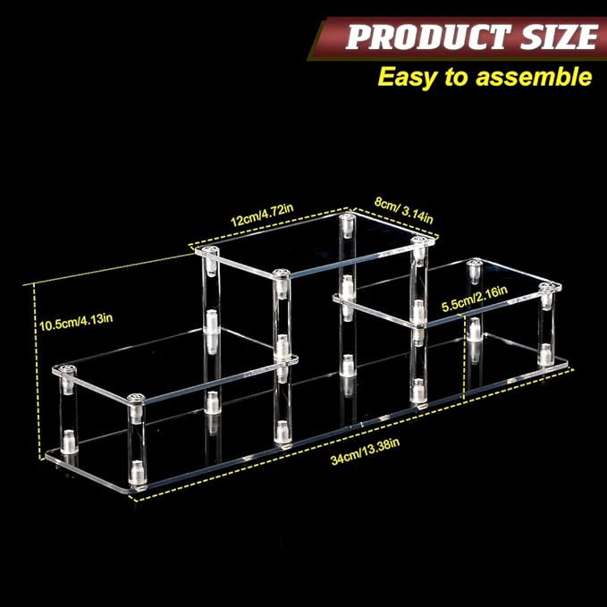 Clear Acrylic Display Risers Stand Shelf, Acrylic Stands Display Holder for Figures, Collectibles, Toys and Dolls,Perfumes Risers Display Stand for Decorating & Organizing (3 Tier/Model 2)
