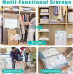 Vacuum Storage Bags, 10 Pack with Electric & Manual Pump, Space Saver Compression Bags for Clothes, Blue and White, Nylon, 4 Medium 4 Large 2 Jumbo, (Hand Pump)