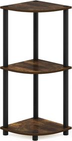 Furinno TURN-N-TUBE Corner Shelf, 3-Tier Corner Bookshelf, Display Storage Shelves with Open Shelves, for Organization and Storage, Living Room, Home Office, Garage, Amber Pine