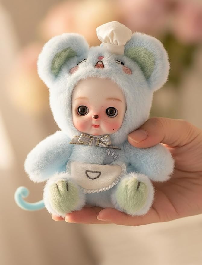6" Hand-Painted Porcelain Face Doll with Acrylic Cotton Body, Small Ceramic Collectible Doll for Shelf & Desk Decor, Aesthetic Home Display, Collectors & Unique Birthday Gift (Blue)