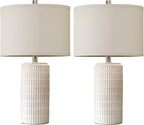 AIEAMPDO 23'' Set of 2 Modern Ceramic Table Lamps for Living Room Bedroom, Nightstand Farmhouse Beige White Desk Lamp for Bedside End Table Entryway, 2 LED Bulbs Included