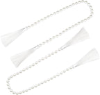 34 Inch Pearl Glass Bead Garland with Tassels - Elegant Boho Table Decor, Fringe Wall Hanging for Wedding, Party, Farmhouse Rustic Prayer Bead Home Decoration (White, 2 Pack)