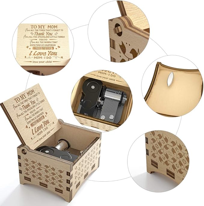 Ucuber You are My Sunshine Music Box for Mom from Daughters, You are My Sunshine Cute Box with Wind Up, Wood Personalized Engraved Best Unique Gift for Birthday, Christmas Day