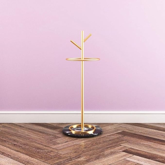 WXYZ Golden Umbrella Stand with Branch Shape, Creative Wrought Iron Umbrella Barrel with Solid Marble Base, Decorative Ornaments 32x55cm (Color : Gold+Black)