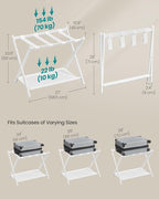 SONGMICS Luggage Racks for Guest Room, Set of 2, Suitcase Stand with Storage Shelf, Steel Frame, Foldable for Easy Storage, Hotel, Bedroom, Cloud White URLR003W02