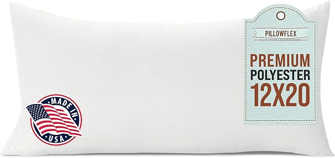 Pillowflex Premium Polyester Throw Pillow Insert - 12x20 Ultra Soft Large Rectangle Throw Pillow, Couch Sham, Lumbar, Back, Sofa - Machine Washable - Decorative Accent Form - 1 Soft Pillow
