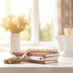 Feifeiya 3 Pieces Faux Decorative Books Set for Home Decor Fake Book for Shelves Coffee Table Stacked Linen Covered Display Notebook with Wood Bead Bookend Gift for Living Room(Neutral Pink)