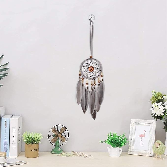 Dream Catchers for Cars Rear View Mirror, Small Feather Dream Catcher Wall Hanging Car Deco Car Charm Ornament (3.1 Grey)