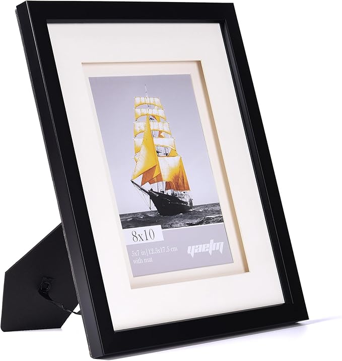 Yaetm 8x10 Double Floating Mat Picture Frame Set of 2, Display Picture 5x7 with Ivory Double Mat, Polished High Definition Real Glass, Tabletop & Wall Mounting Photo Frames, White