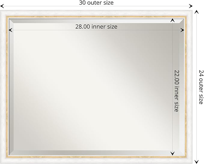 Amanti Art White Wall Mirror 24x30 Morgan White Gold Rectangle Bathroom Mirror for Wall Decor Living Room, Large Modern Wood Frame, Hangs Horizonally and Vertically, Bathroom Decor, Beveled Edge