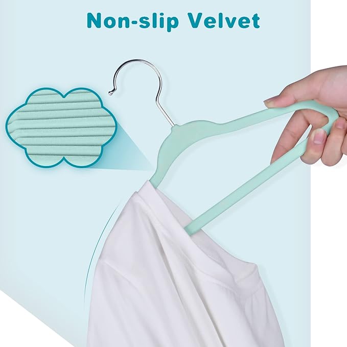 BAGAIL 50 Pack Kids Velvet Hangers 11 Inches Children's Clothes Hangers Non-Slip Baby Hangers for Infant/Toddler (Mint)