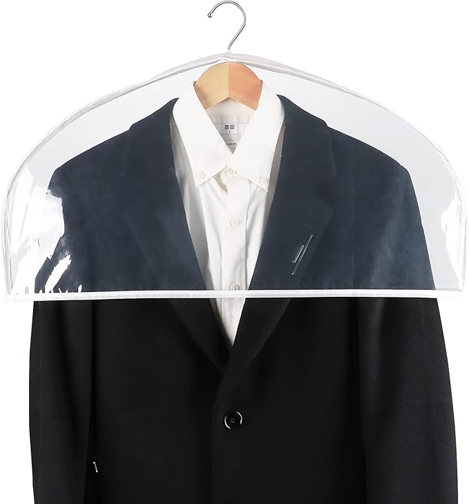 Zilink Clear Shoulder Covers for Clothes (Set of 15) Breathable Clothes Dust Cover Protectors with 2" Gusset for Suit, Coats, Jackets