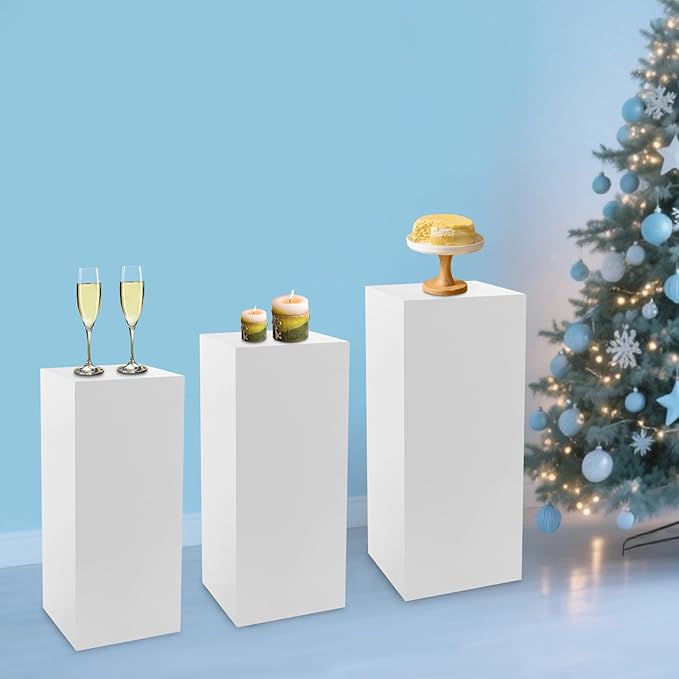 Display Pedestal Stand, Metal Display Pedestal Stands, Metal Showing Holder Pillars Display Pillars For Birthday Party Wedding 110.23 lbs Load-Bearing Capacity (White 3 PCS)