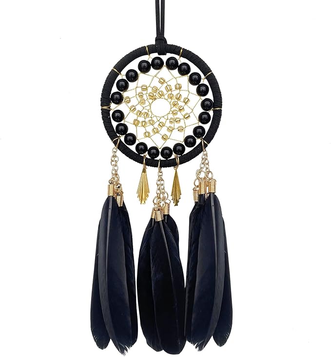 Handmade Small Dream Catcher Black for Car Rear View Mirror Accessories, Jiyamony Hanging Ornaments Car Mirror Hanging Accessories Ornament Decor