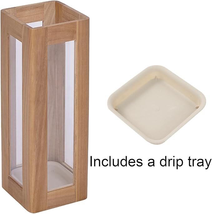 Solid Wood Rounded-edge Umbrella Holder Semi-transparent Apartment Entryway Umbrellas Stand Removable Tray Acrylic Design 1-piece Construction Square Cane Holder