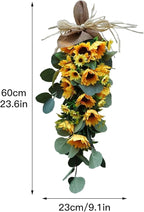 Spring Sunflower Swag, Sunflower Teardrop Swag with Eucalyptus Leaves Front Door Sunflower Swags Wreath for Wedding Arch Front Door Wall Decor
