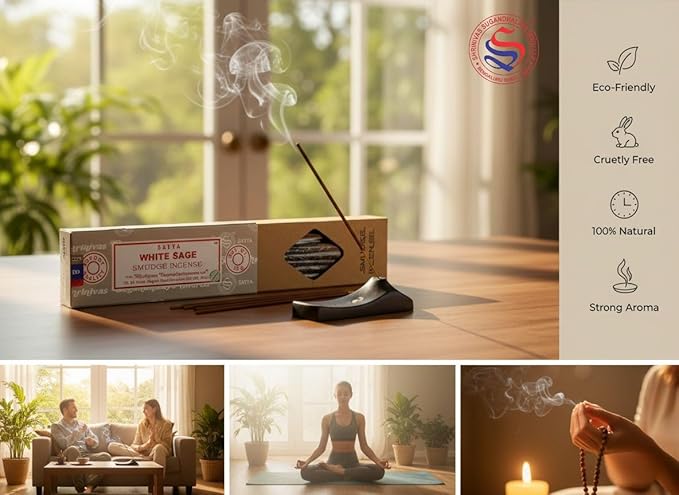 Satya Smudge Incense Stick – Hand-Rolled Indian Masala Incense for Meditation, Yoga & Spiritual Cleansing Pack of 6 (Smudge White Sage)