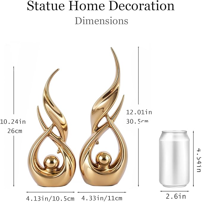 2 PCS Gold Ceramic Statues for Home Decor Accents, Modern Abstract Art Sculptures, Elegant Tabletop Decorative Objects for Dining Room, Entryway, Tv Stand, Mantel, Coffee Table Centerpieces
