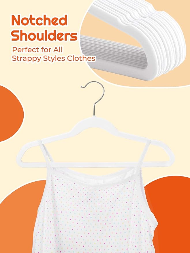 HOUSE DAY 14 Inch Kids Velvet Hangers 50 Pack, Durable Big Kids Hangers for Youth,Teen, Non Slip Kid Felt Hanger, Cute Childrens Hanger for Closet, White