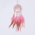 Pretty Jolly Small Tree of Life Crystal Stone Dream Catchers Pink Feathers Mini Dreamcatchers for Cars Rear View Mirror Hanging Decoration Good Luck Travel Charm Bedroom Ornaments for Women Girls