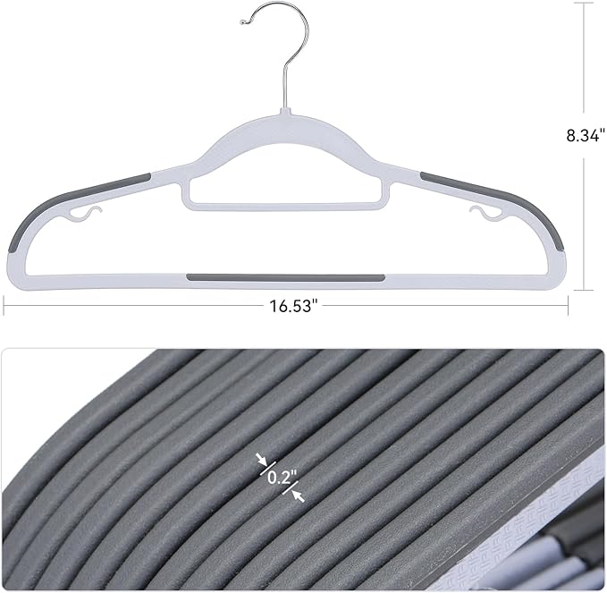 Heavy Duty Hangers 30 Pack, Plastic Clothes Hangers Non-Slip, 0.2'' Slim, 360° Swivel Hook, 16.5 Inches Wide, Thin Space Saving Hangers for Suit, Shirt & Pants, Light and Dark Gray