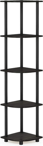 Furinno TURN-N-TUBE Corner Shelf, 5-Tier Corner Bookshelf, Open Storage Shelves, for Organization and Storage, Living Room, Home Office, Garage, Bedroom, Espresso