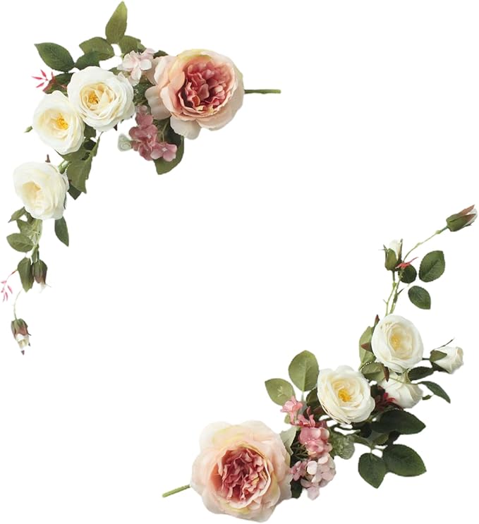 2Pcs Artificial Peony Flower Swag 16in Decorative Swag with Eucalyptus Leaves, Decorative Floral Swag, Artificial Rose Swag, Silk Floral Swag Wedding Arch Flowers for Ceremony Home Wall Door(Pink)